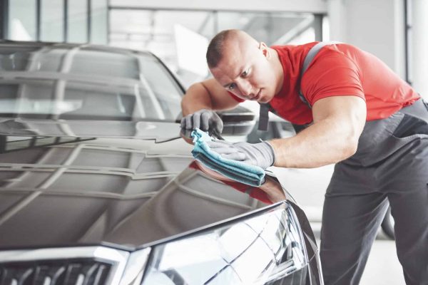 Professional cleaning and car wash in the car showroom